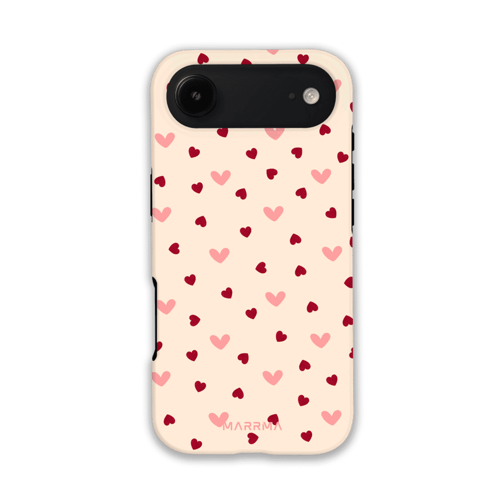 Stay Lovely heart phone case in pink and red